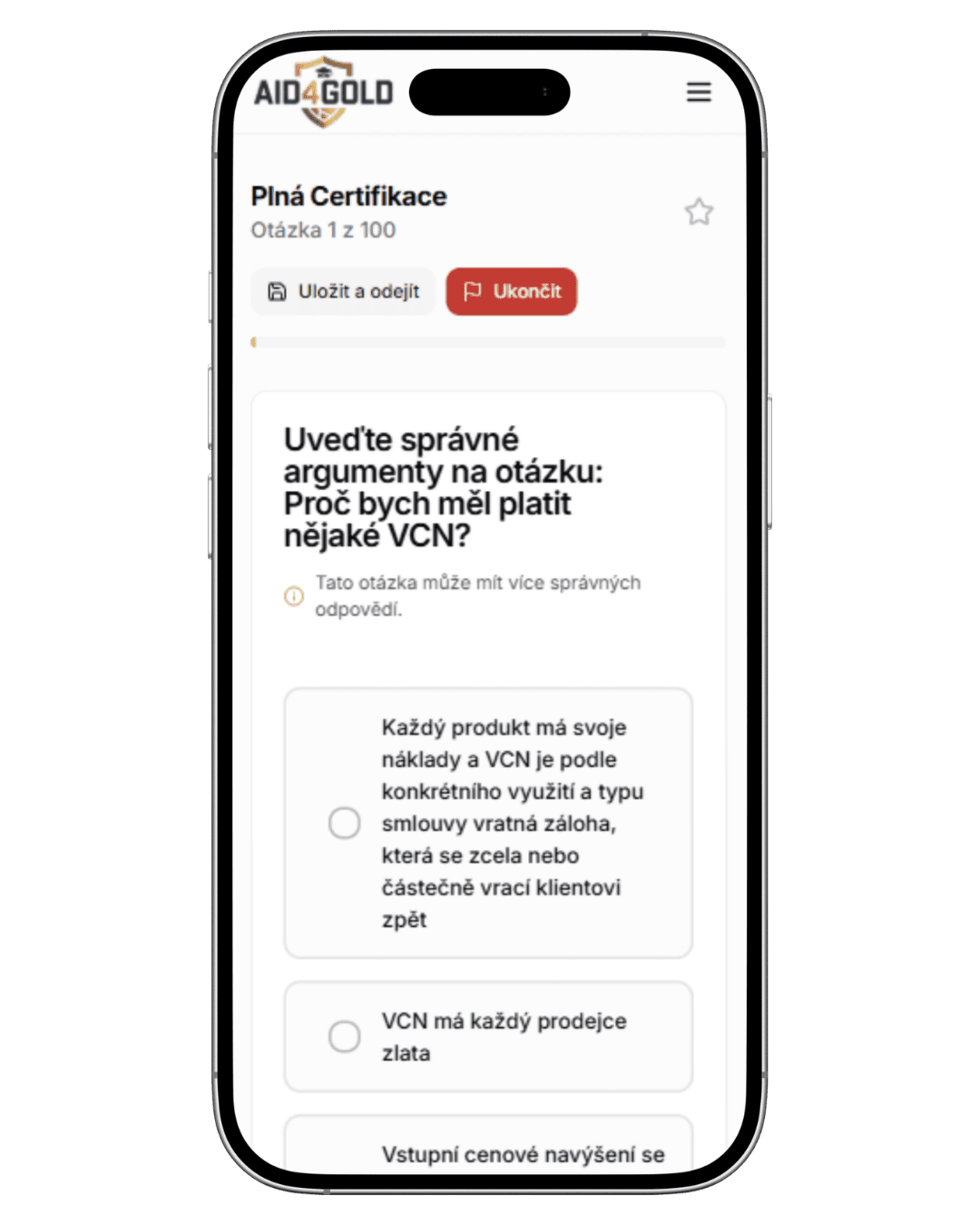 Screenshot aplikace Aid4Gold